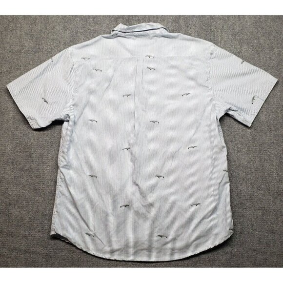 PD&C Shirt Mens XL Blue White Striped Embroidered Fish Polycotton Button Up - Picture 2 of 10